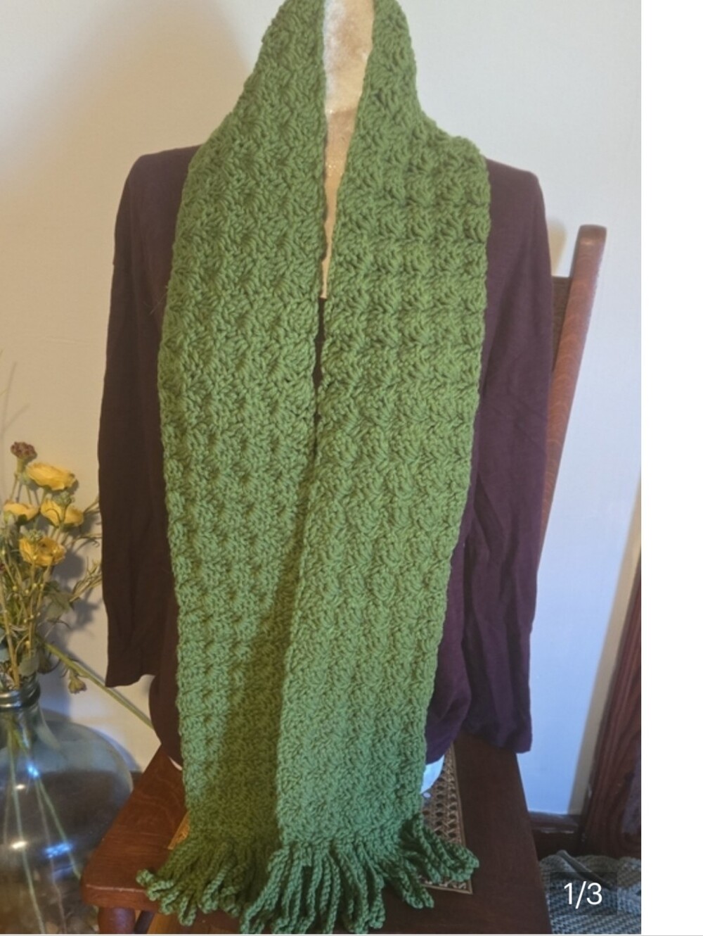 Handmade Olive Green Knit Scarf - Cozy Women's Accessory